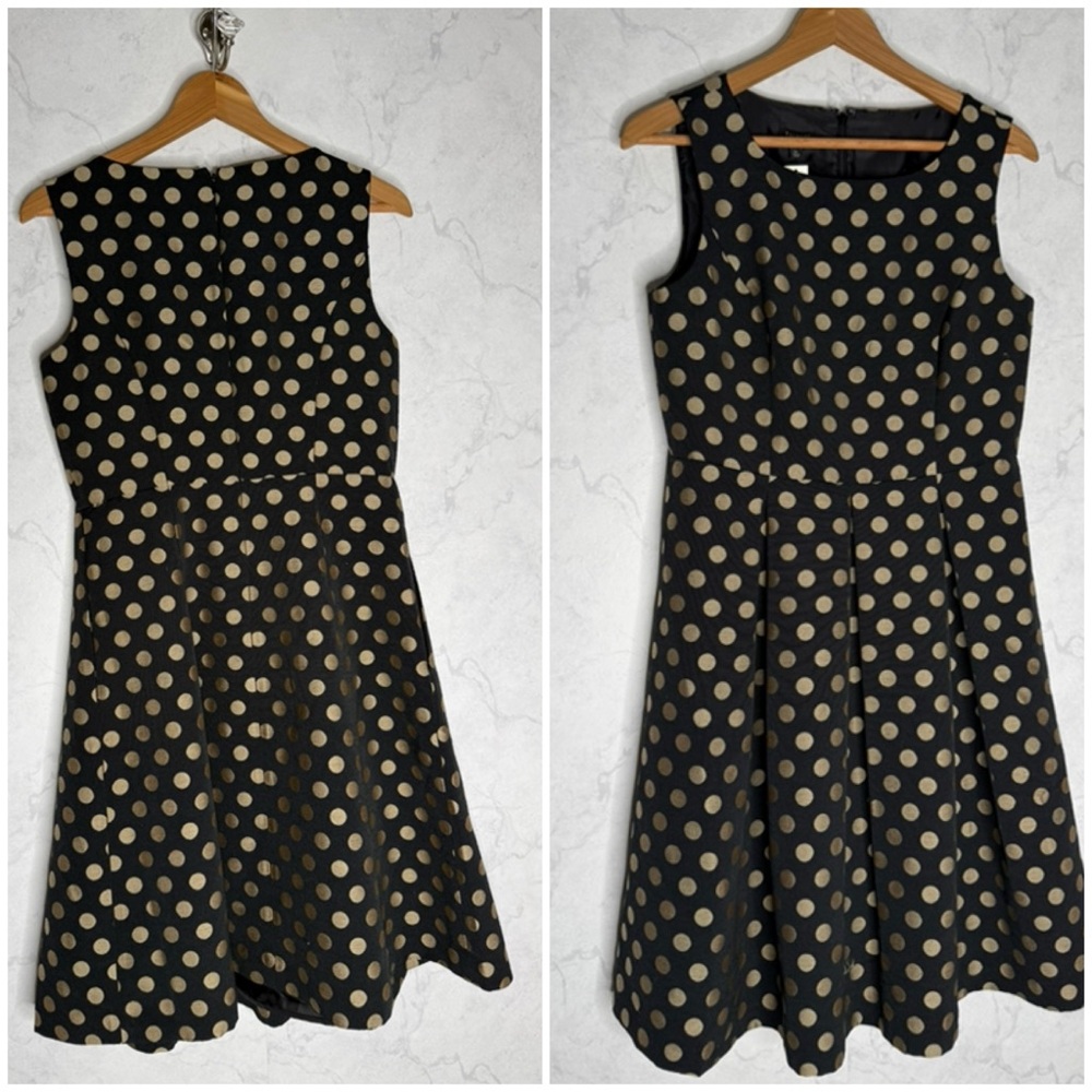 Talbots retro black polka dot pleated fit and flare party dress